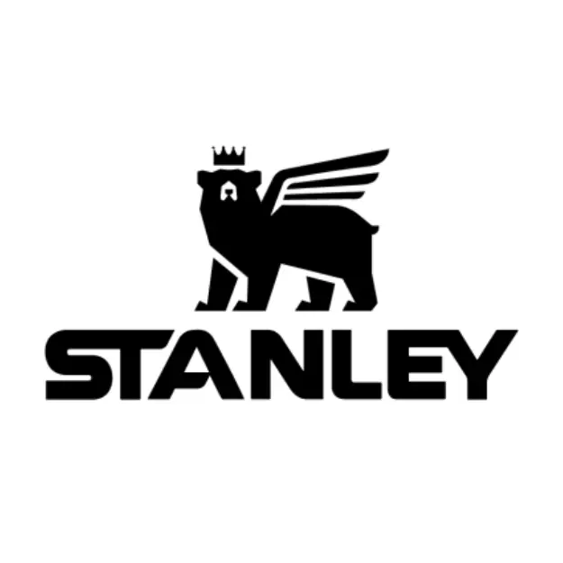 A black logo features a bear wearing a crown and sporting one wing, standing above the bold word STANLEY in uppercase letters. The design is set against a white background.