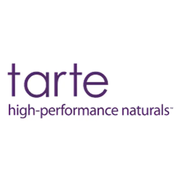 The image shows the Tarte logo with the text tarte in large purple letters and high-performance naturals in smaller purple letters below on a white background.
